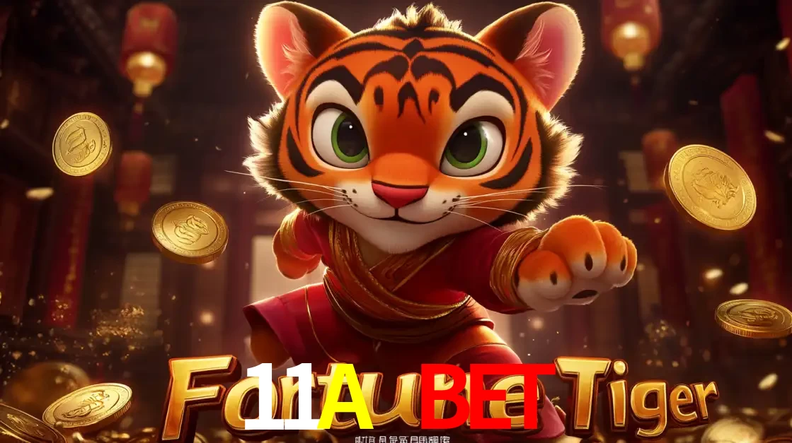 O carismático mascote do jogo de slot Fortune Tiger, um tigre fofo em pose de artes marciais, pronto para trazer sorte e multiplicadores de ganhos no cassino online 11A BET.