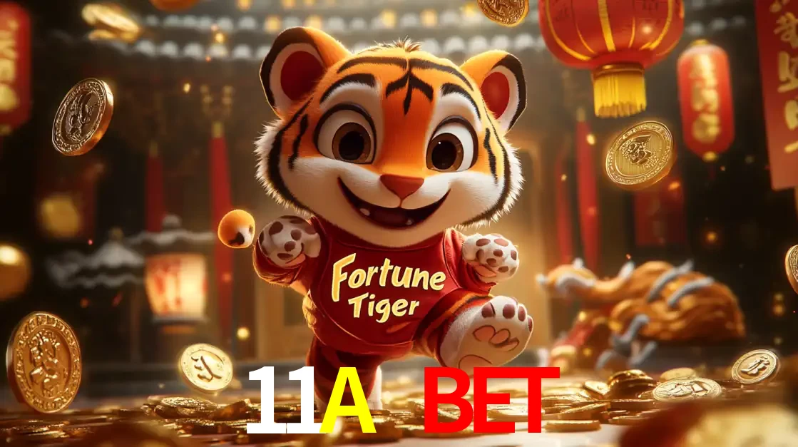 O alegre personagem do Fortune Tiger correndo sobre um caminho de moedas de ouro, simbolizando os grandes prêmios e a diversão do popular jogo de slot do 11A BET.